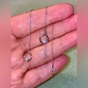 Delicate 925 Sterling Silver Circle Threader Earrings with Clear Stone